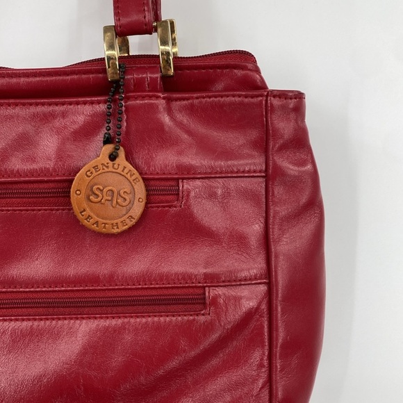 Vintage SAS Purse Shoulder Handbag Womens OS Red Genuine Leather Zip Pockets - Picture 3 of 11